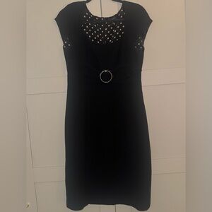 Chic Black Midi Dress with Lace Detail